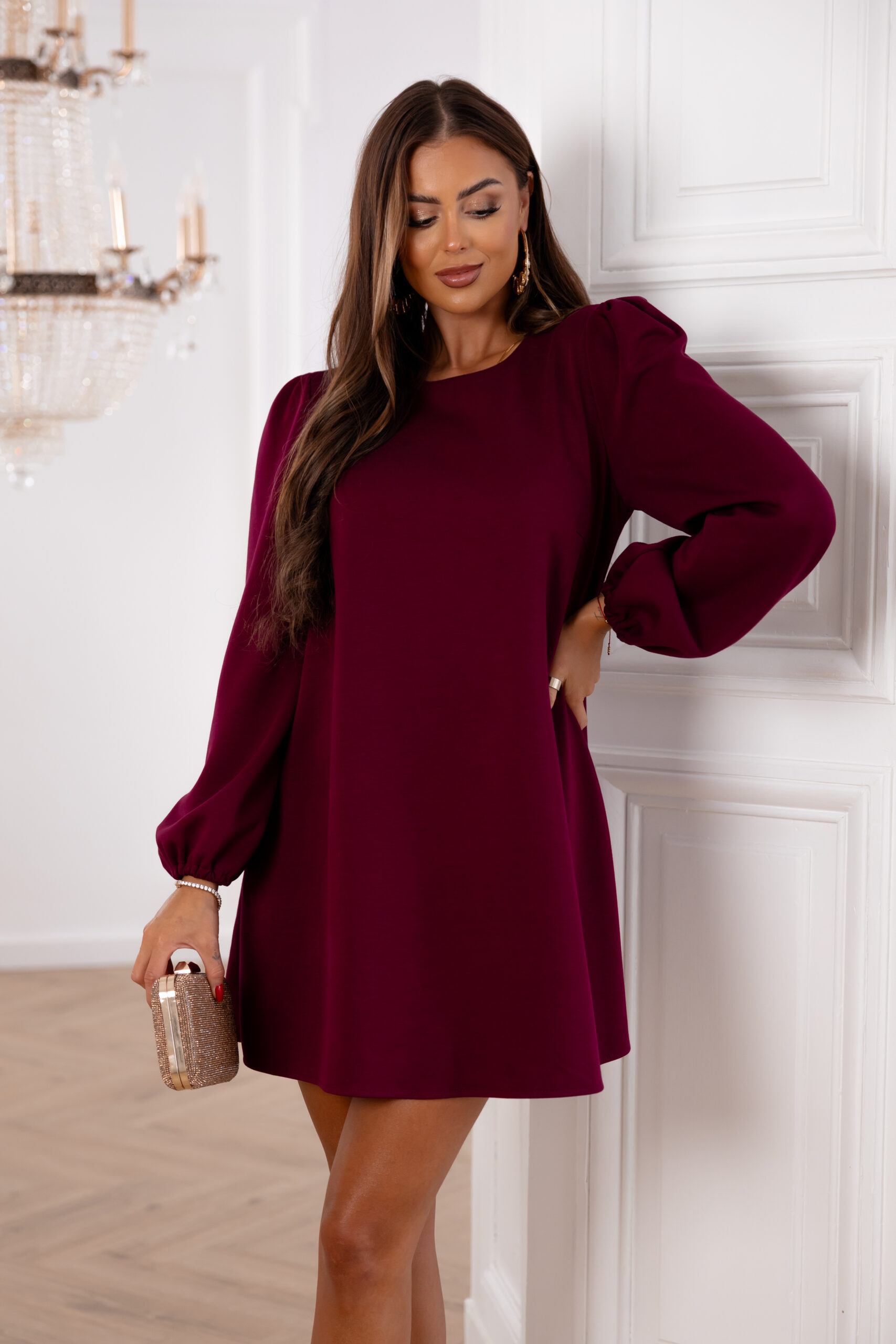 Sukienka z bufiastymi rękawami Molly bordowa