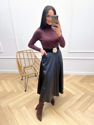 Spódnica ekoskóra z paskiem Lamiar czarna