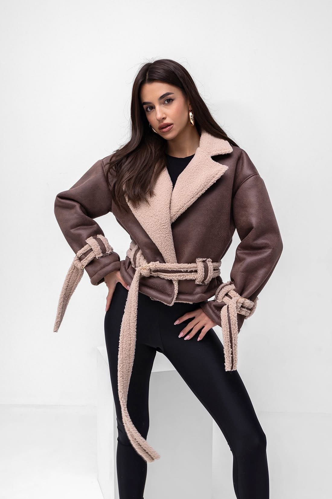 Kurtka kożuszek zamsz Vasari czekolada