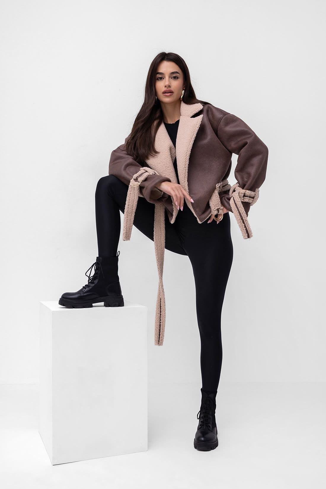 Kurtka kożuszek zamsz Vasari czekolada