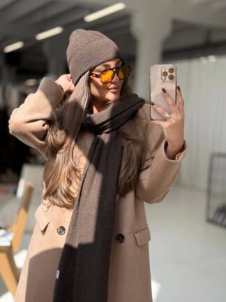 Komplet wełniany z kaszmirem czapka + szal czekolada