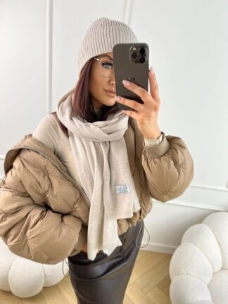 Komplet wełniany z kaszmirem czapka + szal beżowy