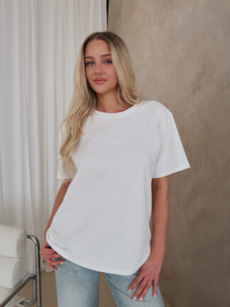 Damski T-shirt z haftem - ecru