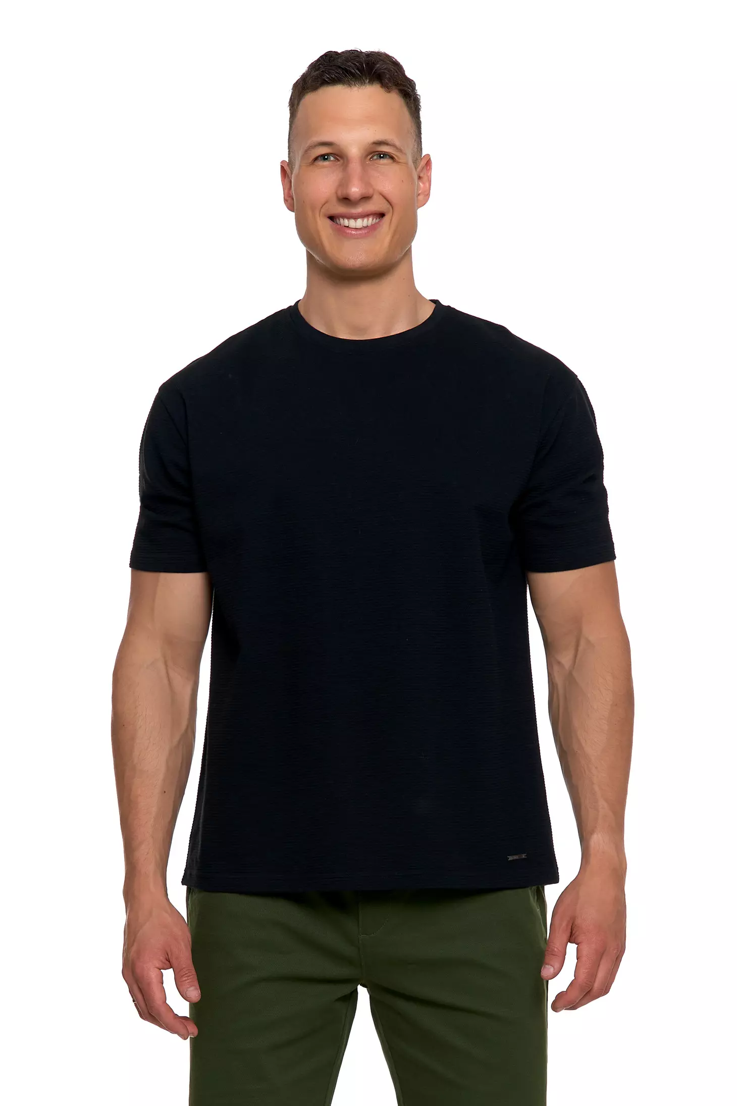 T-shirt męski 100% bawełniany z prążkowaną strukturą MORAJ czarny