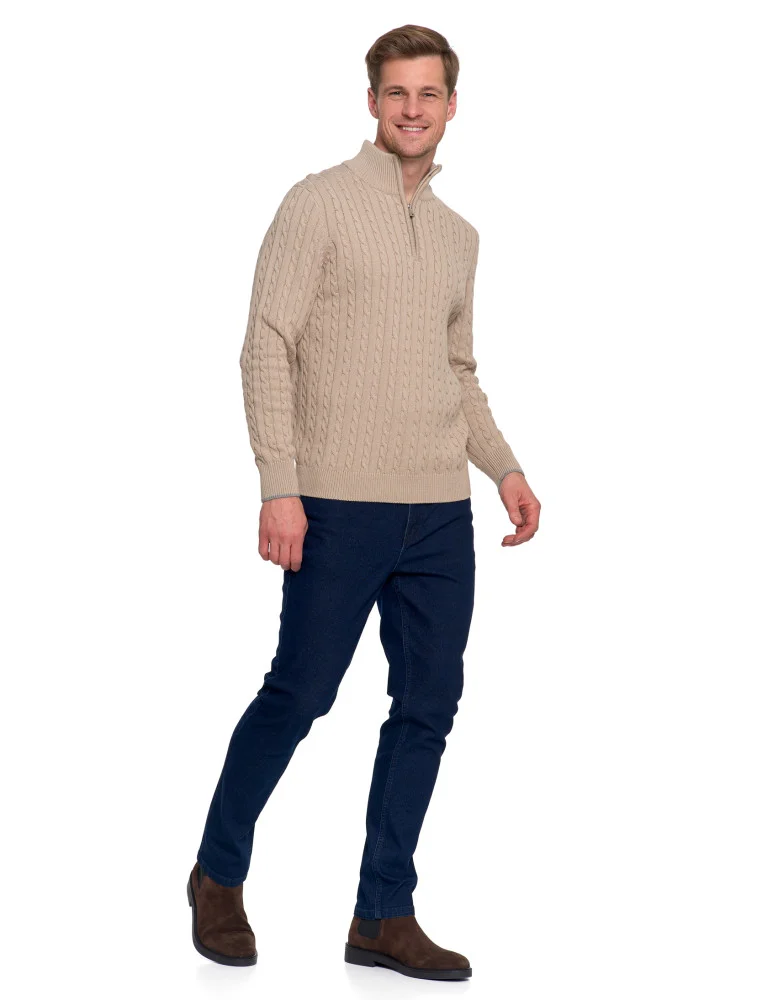 Męski sweter dzianinowy z półgolfem i zamkiem MORAJ beżowy