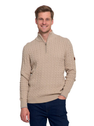 Męski sweter dzianinowy z półgolfem i zamkiem MORAJ beżowy