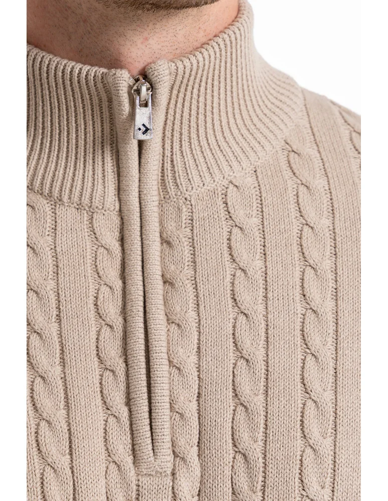 Męski sweter dzianinowy z półgolfem i zamkiem MORAJ beżowy