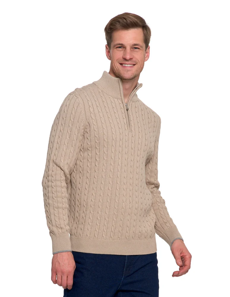 Męski sweter dzianinowy z półgolfem i zamkiem MORAJ beżowy