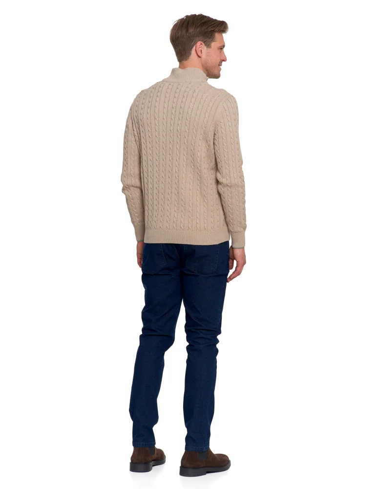 Męski sweter dzianinowy z półgolfem i zamkiem MORAJ beżowy