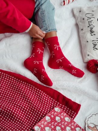 Skarpetki damskie Kokardki czerwone