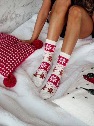 Skarpetki damskie świąteczne Ciastka ecru