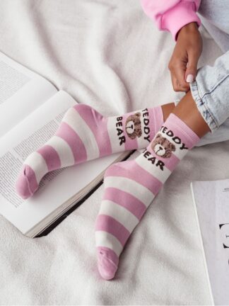 Skarpetki damskie Teddy Bear/Paski różowe