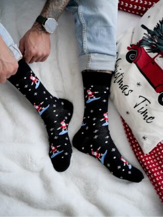 Skarpetki męskie świąteczne Mikołaj na Snowboardzie