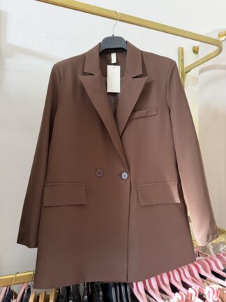 Brązowa Marynarka Oversize o Męskim Kroju