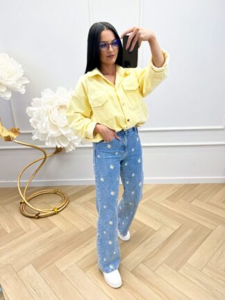 Jeansy z haftowanymi stokrotkami