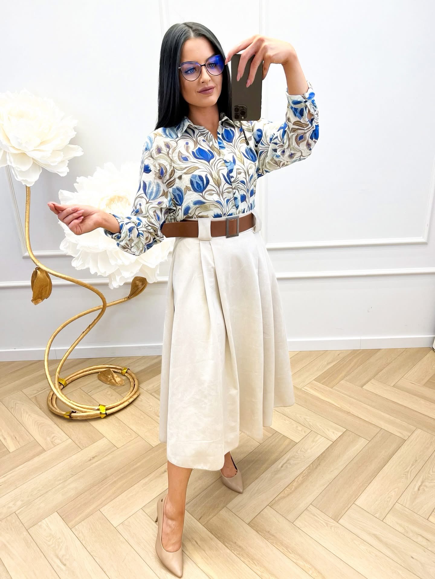 Zamszowa Spódnica Midi ALICE ecru