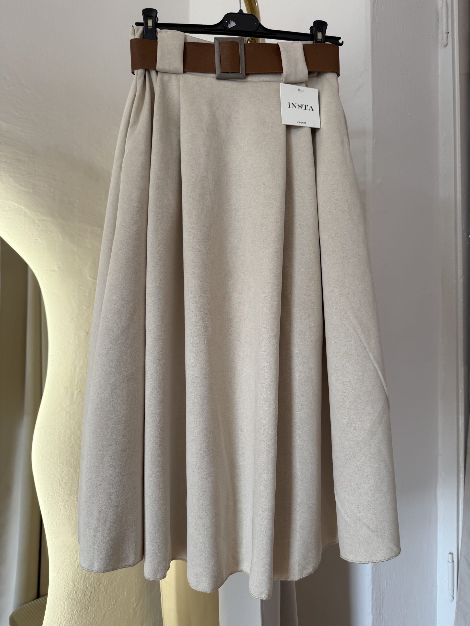 Zamszowa Spódnica Midi ALICE jasny beż