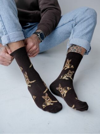 Skarpetki męskie brązowe Owczarki niemieckie