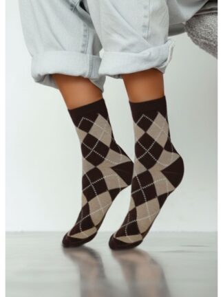 Skarpetki dziecięce w romby brązowe Vintage