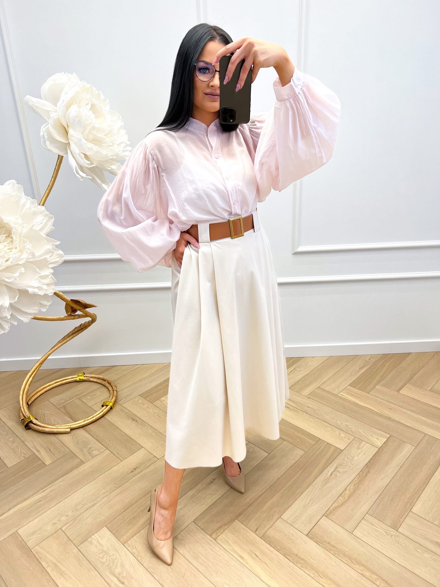 Zamszowa Spódnica Midi ALICE jasny beż