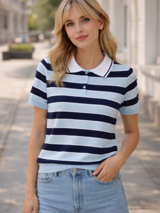 Damska Koszulka Polo w Paski błękit