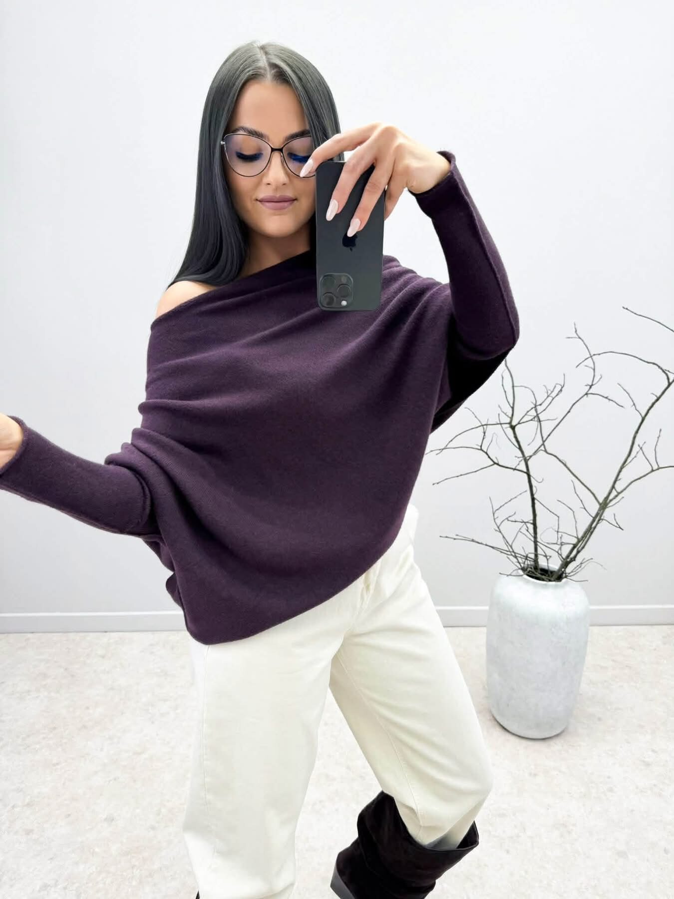 Sweter wiskozowy NELLY bakłażan