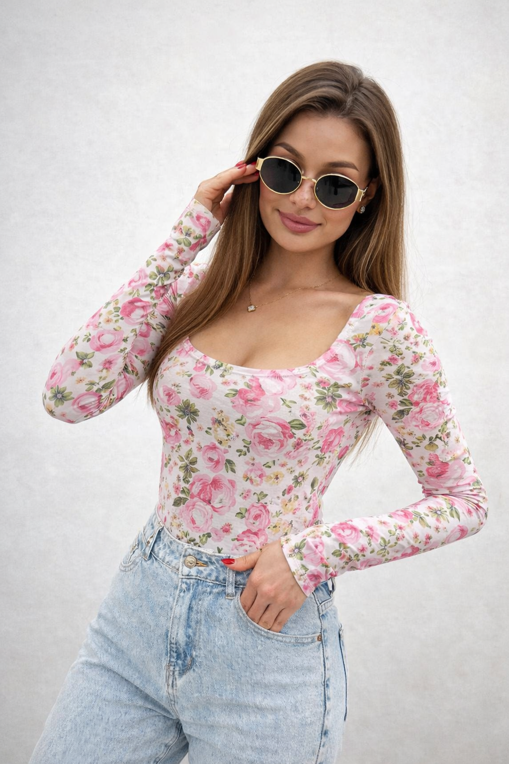 Body z długim rękawem ELSA kwiaty