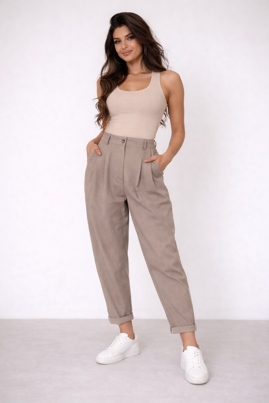 Eleganckie spodnie casual z gumką CINDY fango