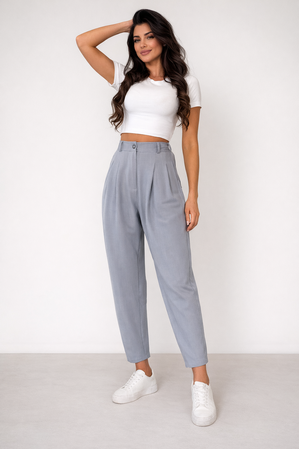 Eleganckie spodnie casual z gumką CINDY szare