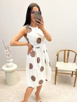 Bawełniana sukienka w grochy ZALIA ecru
