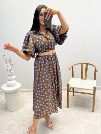 Bawełniana sukienka midi MIRA brąz