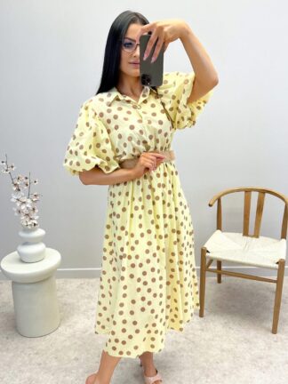 Bawełniana sukienka midi MIRA cytryna