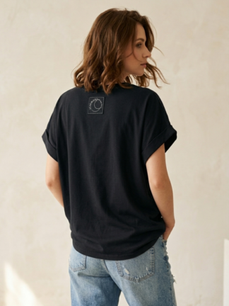 T-shirt damski bawełniany MOON czarny