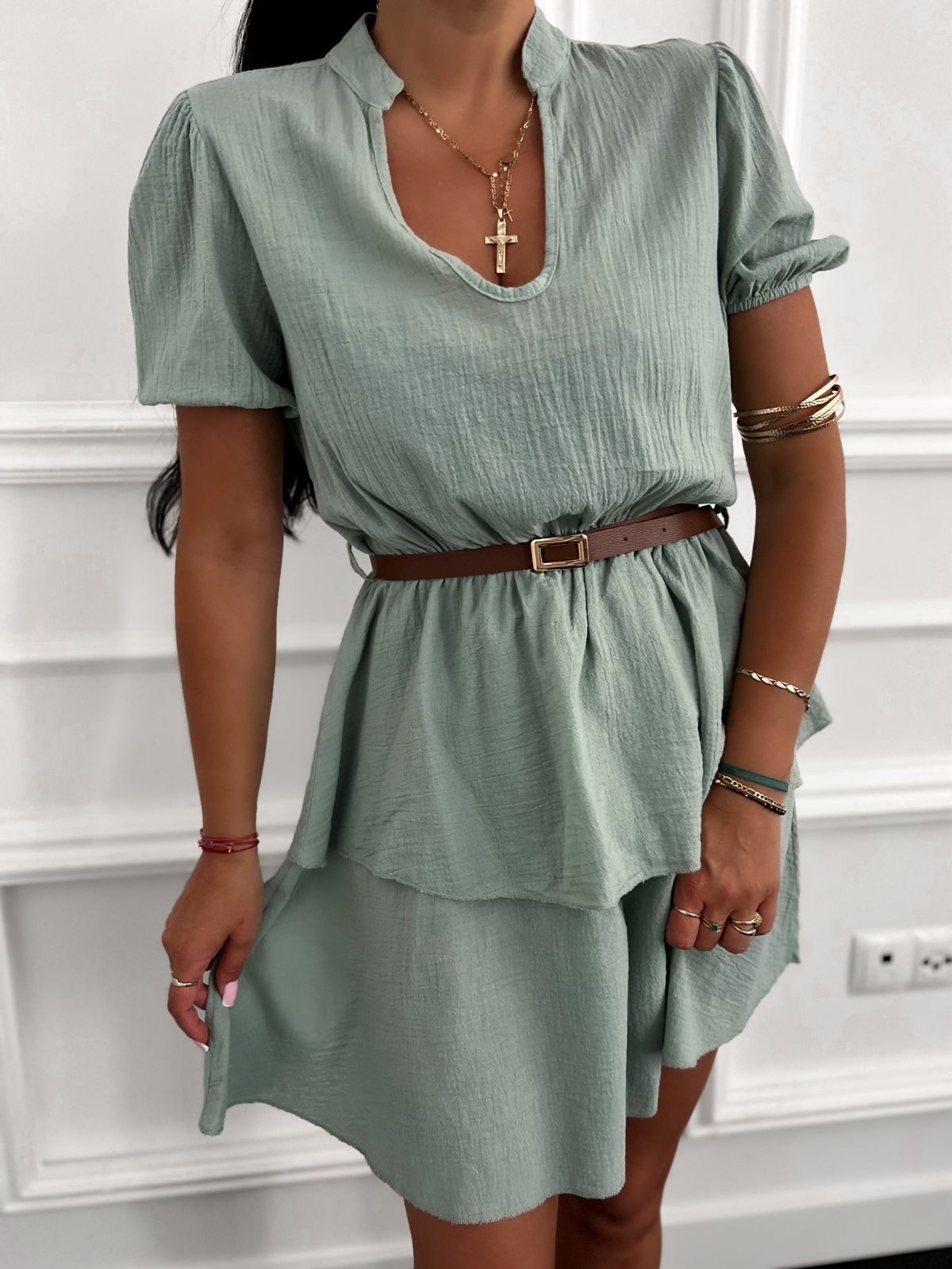 Bawełniana sukienka VANESSA szałwia