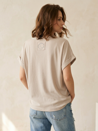 T-shirt damski bawełniany MOON beż