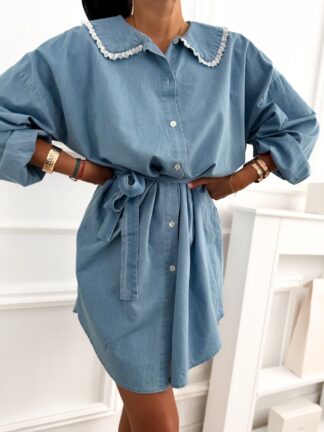 Jeansowa sukienka z kołnierzykiem ZOJA jasny denim