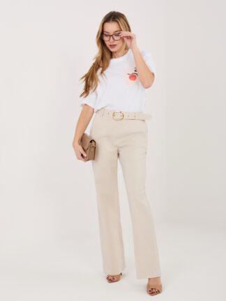 Jasnobeżowe garniturowe spodnie z wysokim stanem ALLY