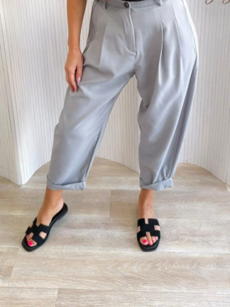 Eleganckie spodnie casual z gumką CINDY szare