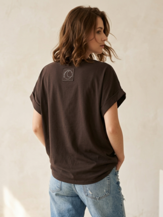 T-shirt damski bawełniany MOON czekolada