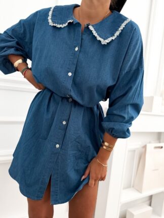 Jeansowa sukienka z kołnierzykiem ZOJA ciemny denim