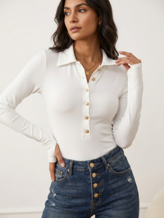 Body koszulowe z długim rękawem białe