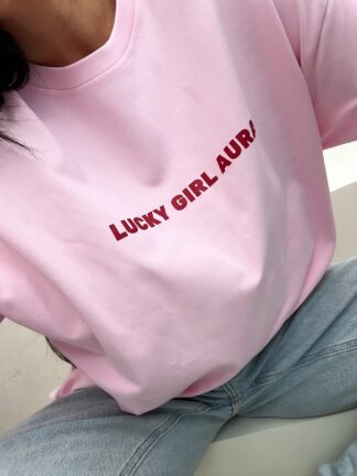 Bawełniany t-shirt Lucky Girl Aura - różowy