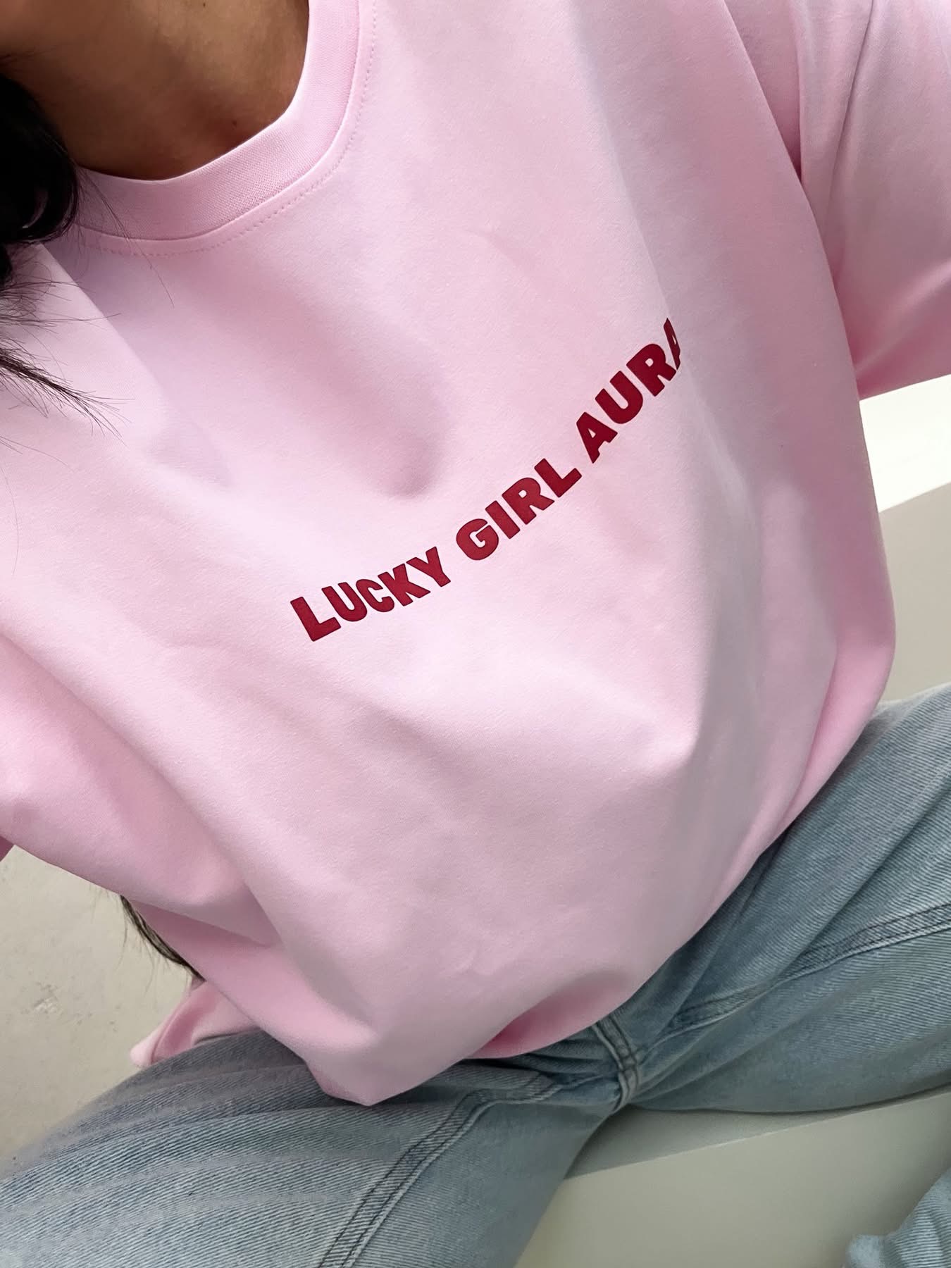 Bawełniany t-shirt Lucky Girl Aura - różowy